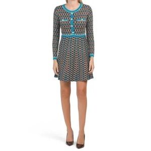 Nwt Dalia Macphee Brown Multi Argyle Long Sleeve Sweater Dress Size Large